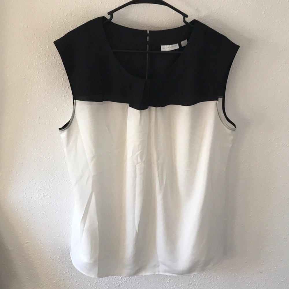 Black and White Color Block Blouse